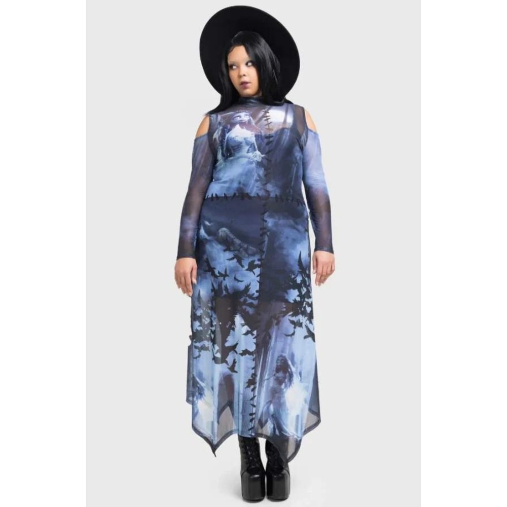 killstar x Corpse bride emily in the night mesh blue black dress‎ plus size